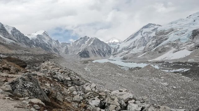 Footage of landscape nearly Everest Base Camp in Nepal. Everest Base Camp Trek is undoubtedly the adventure of a lifetime and one of Nepal's best trekking destination.