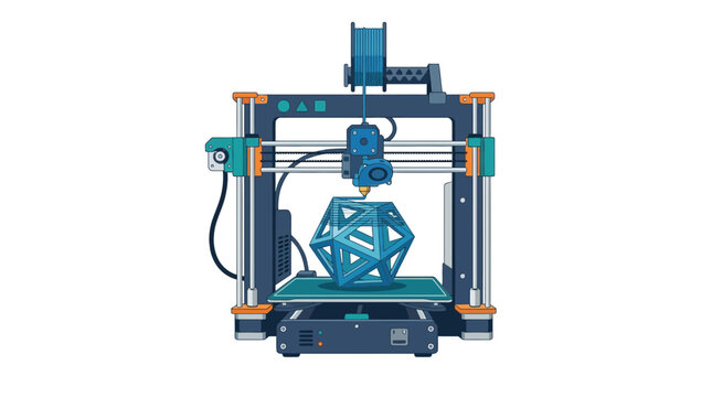 3d printer creating complex geometric model vector