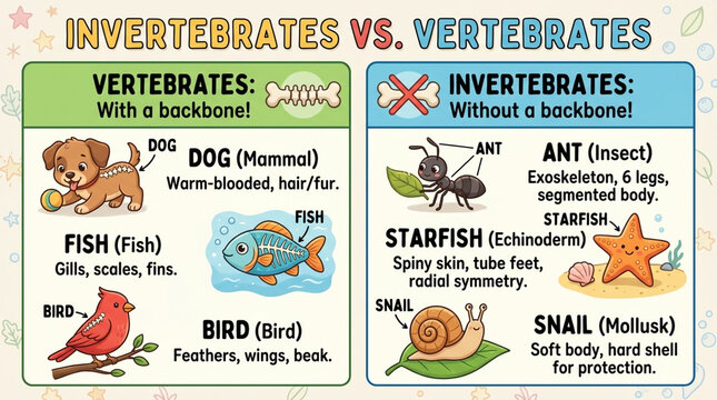Invertebrates vs Vertebrates Educational Infographic for Kids Science Classification Chart