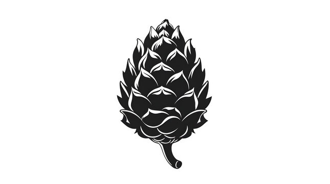 Black hop cone illustration, isolated on transparent background.