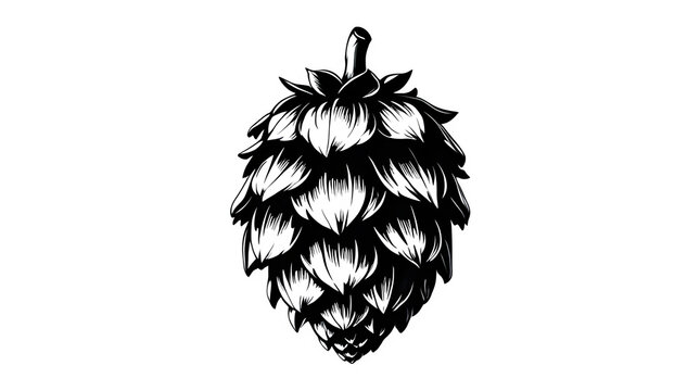Vintage style hop cone graphic, isolated on transparent background.