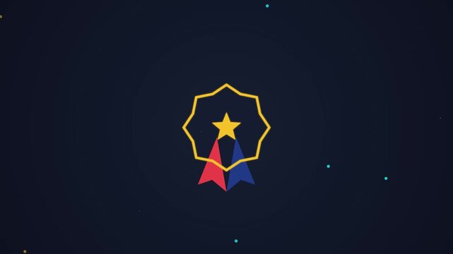 Happy labor day animation with badge and star on dark background
