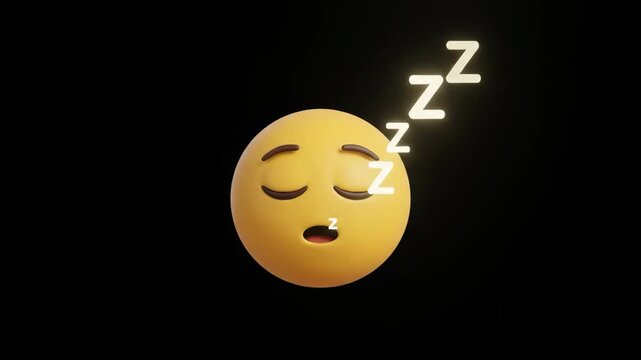 Cute 3D Sleeping Emoji With Glowing Z Letters On Black Background