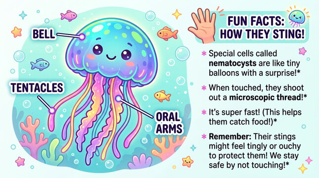 Cute Jellyfish Educational Infographic and Fun Facts for Kids Illustration