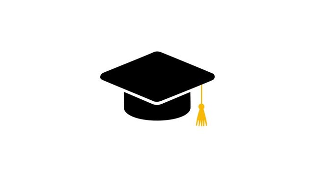 Animated Graduation Cap Icon Academic Achievement Loop on black Background 4k video