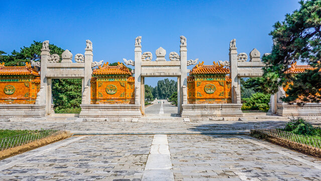 Ancient Chinese Temple Gateway at Xiling Scenic Spot, Baoding, Hebei