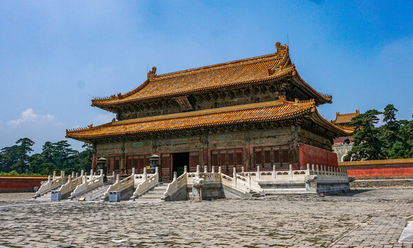 Ancient Chinese Temple with Golden Roofs, Baoding Hebei Province