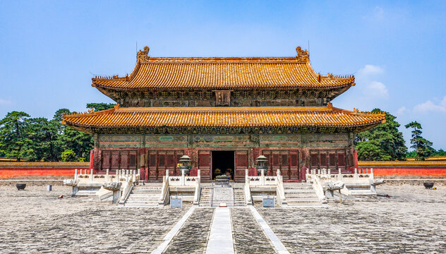 Ancient Chinese Temple with Golden Roofs in Yixian, Hebei Province