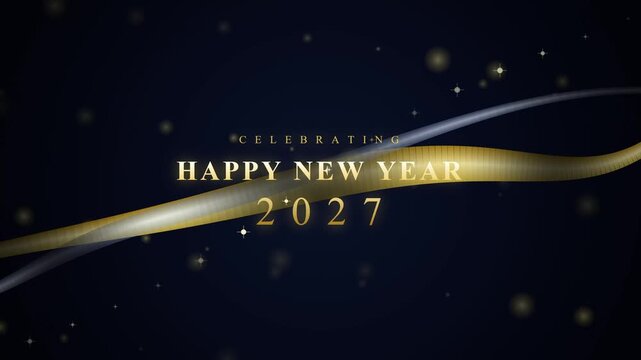 Elegant happy new year 2027 greeting with gold and silver waves