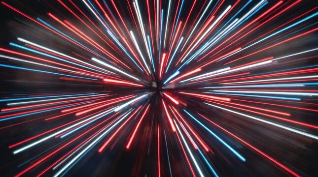 Abstract red and white light streaks radiating from center.
