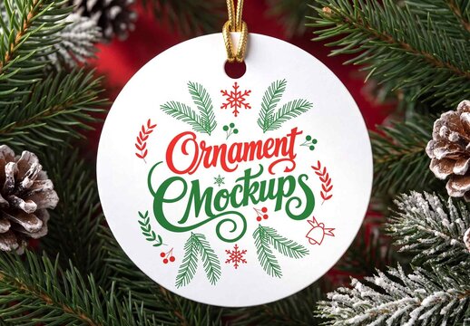 Round Hanging Christmas Ornament Mockup