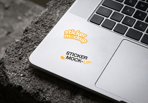Sticker on Laptop Mockup Top View