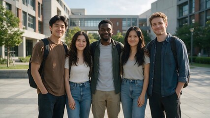 Fototapeta premium Group of Young Friends Standing on City Street