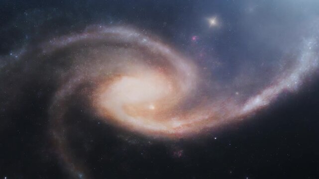 Spiral galaxy rotates in space