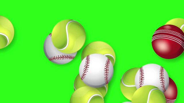 Bursting Mixed Sports Balls Animation on Green Screen Background
