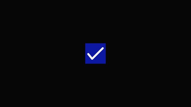 Deep blue square with a white checkmark on a black background