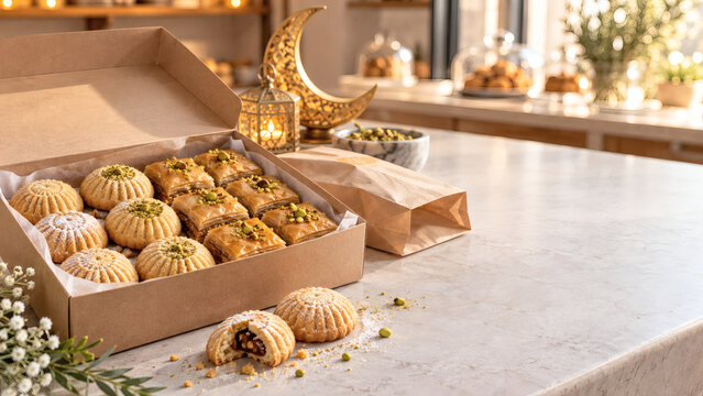 Eid bakery preorder box with maamoul and baklava