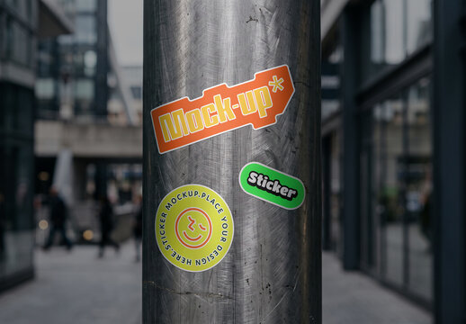 Sticker Mockup on Pole in Urban City Street