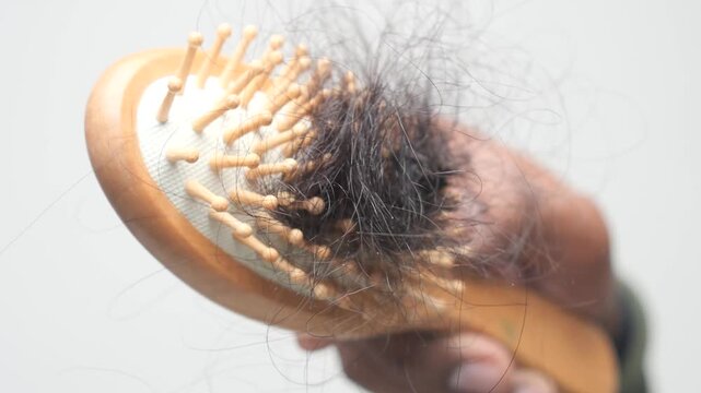 Close up on hairbrush full of lost hair showing hair loss problem