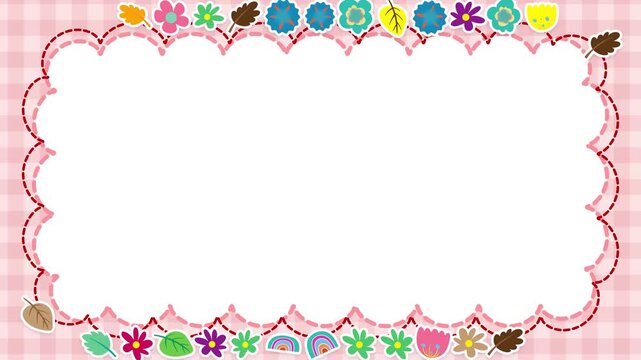 Cute Floral Cloud Frame Animation with Pink Plaid Background
