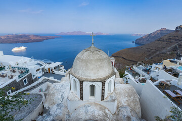 Fira Church with Aegean Sea View, Santorini Greece © TaVan