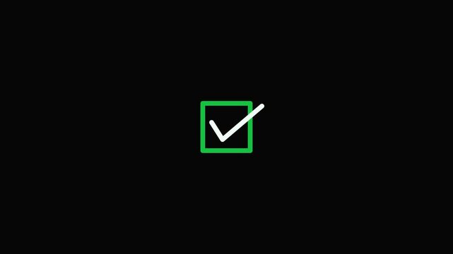 Green checkmark inside a green square outline on a black background