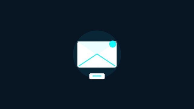 White mail envelope icon featuring blue notification badge for digital communication alerts on dark background