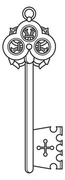 Medieval key line icon. Metal ornate retro