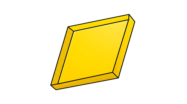 Yellow parallelogram geometric shape, 3D perspective rhombus icon, isolated yellow block on white background
