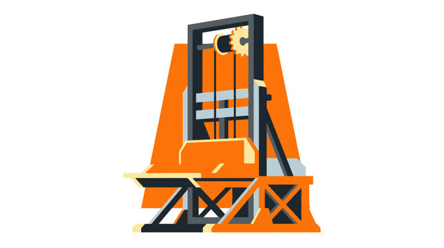 illustration of an industrial hoist lift machine with gear pulley system on white background