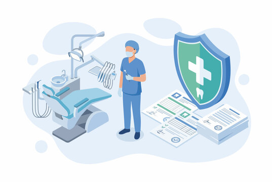 Dental Insurance Coverage and Healthcare Claim Isometric Illustration