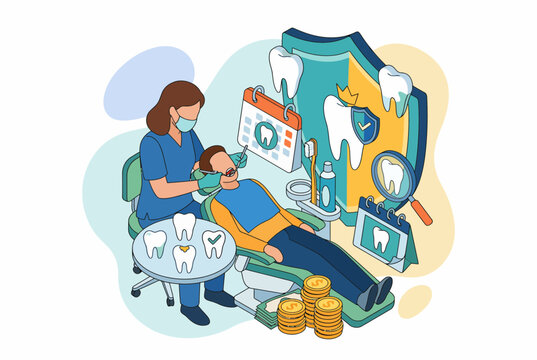 Dental Insurance Coverage and Patient Treatment Isometric Illustration