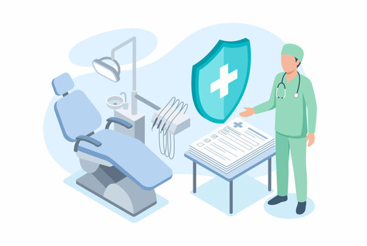 Isometric Dental Insurance Coverage and Healthcare Claim Illustration