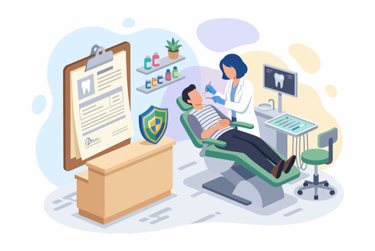 Dental Insurance Coverage and Healthcare Claim Isometric Illustration