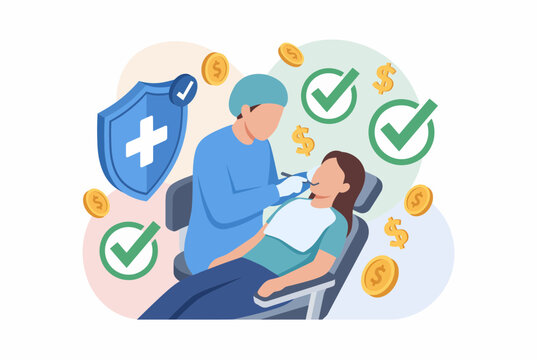 Dental Insurance Coverage Infographic featuring Patient and Dentist