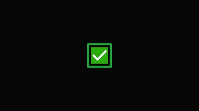 Minimalist green checkmark within a square on a dark backdrop