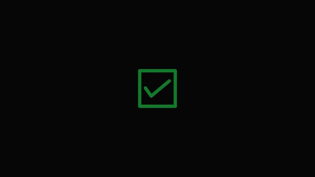 Simple green checkmark inside a dark square outline on a black background
