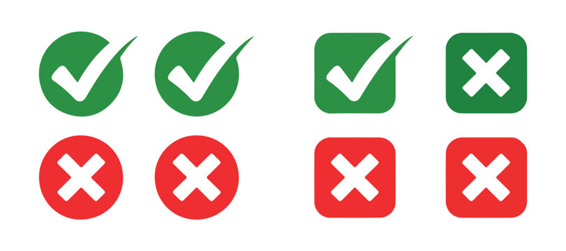 Green check marks and red x marks with circles and squares for positive and negative options.