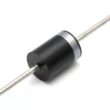Axial lead semiconductor rectifier diode electronic component isolated on white background