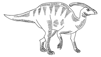 Parasaurolophus dinosaur sketch. Paleontology symbol. Ancient animal © ONYXprj