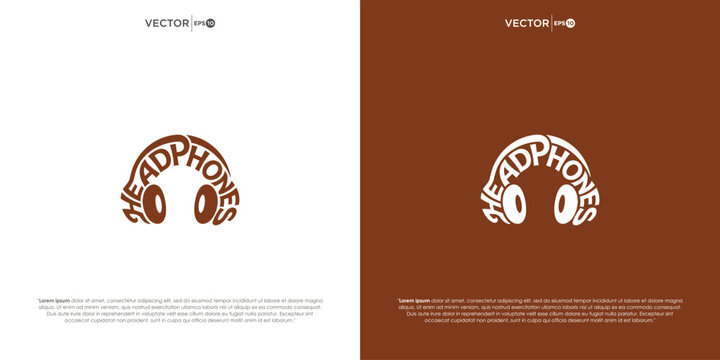 Modern headphones typography logo design with audio headset line art icon