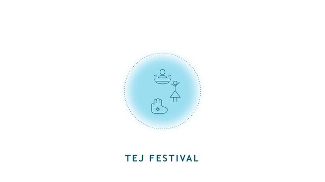 Teej festival blue concept icon animation. Traditional hindu cultural celebration. Authentic community festival energy. Cyan circular animated abstract idea. HD video with alpha channel