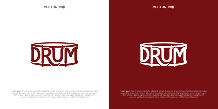 Minimalist drum icon logo with stylized typography percussion instrument
