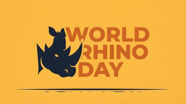 World rhino day illustration with a stylized rhino head and bold text on yellow