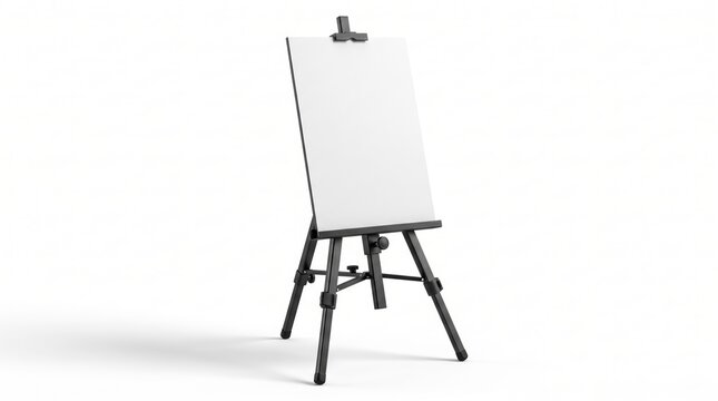 Black wooden easel with a blank white canvas for art and display