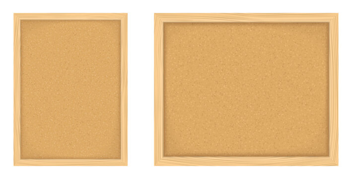 Cork board wooden frame illustration. Bulletin board or noticeboard framed in light wood border. Vector illustration