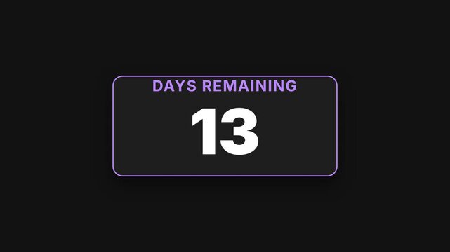 Digital countdown timer animation, decreasing numbers from 30 to 0, with "DAYS REMAINING" text, on a dark background, symbolizing urgency, deadlines, and time management