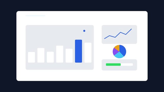 Minimalist Vector Illustration of a Business Analytics Dashboard with Bar and Pie Charts on Dark Background