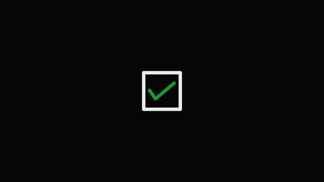 Simple green checkmark inside a white square outline on a black background