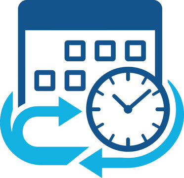 Modern calendar and clock icon with circular arrows showing sync or update process